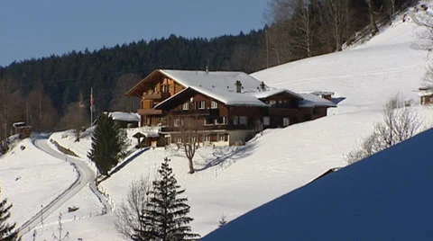Chalet in ski resort Grindelwald, Bernese Alps, Switzerland. Stock Footage 34385178