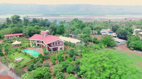 Chalet with Swimming Pool Drone Shot Video stock 280474546