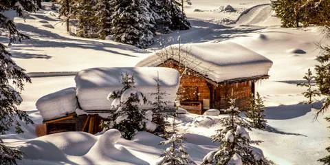 Chalet under the snow Stock Photos
