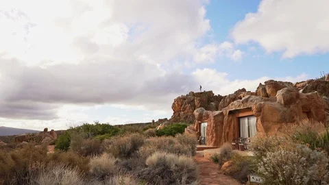 Chalets built into the rocks of the Cedarberg Stock Footage 114742563