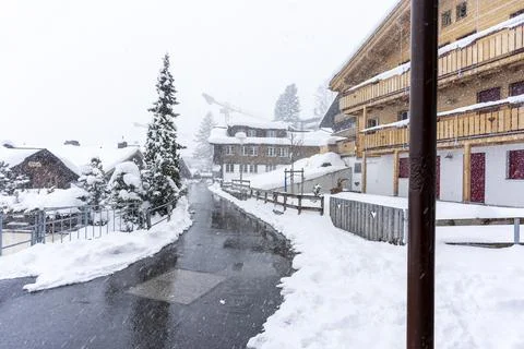 The chalets in the Murren mountain Stock Photos