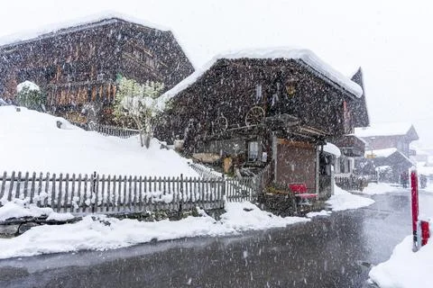 The chalets in the Murren mountain Stock Photos