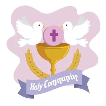 Chalice with holy host and doves to first communion Stock Illustration