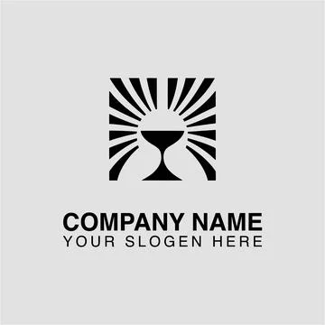 Chalice logo design with sun rays and square frame for brand identity and Stock Illustration