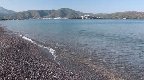Chalis beach turkey_ slow camera movement across shore and mountain scenery Stock Footage 40907105