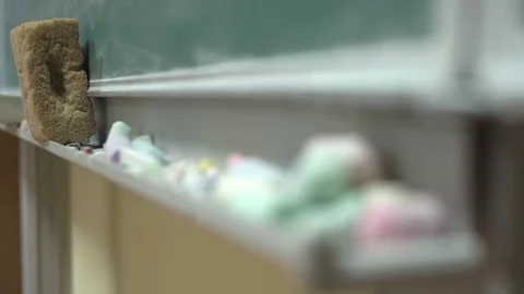 Chalk and a sponge in a class, stock video Stock Footage 85444018