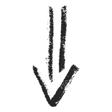 Chalk arrow outline shape, crayon vector sketch scribble pointer mark, down Stock Illustration