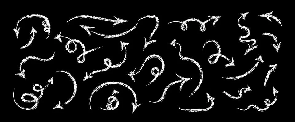 Chalk Arrows hand drawn set. Sketch pencil texture line scribble. Doodle wh.. Stock Illustration