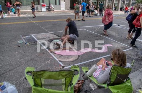 Chalk Artist At Work Stock Photos