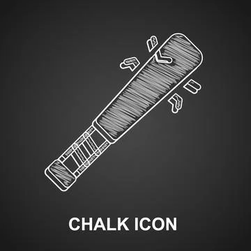 Chalk Baseball bat with nails icon isolated on black background. Violent weapon Ilustración de archivo
