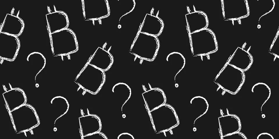 Chalk bitcoin question pattern seamless vector design with crypto currency .. Stock Illustration