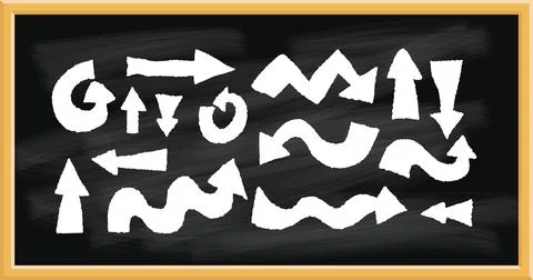 Chalk black board with white texture arrows. Vector illustration. Isolated .. Stock Illustration