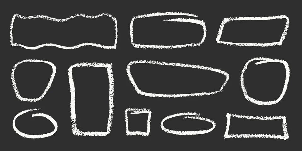 Chalk Blackboard Square Shapes Vector Set. Crayon Scribble Rectangle Highlight Illustrazione stock
