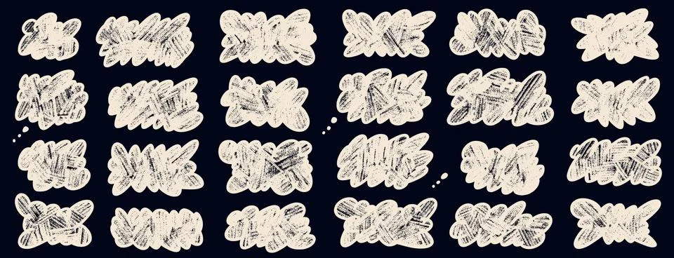 Chalk blobs and labels set. Cloudy fluffy crayon frame and white shape with Stock Illustration