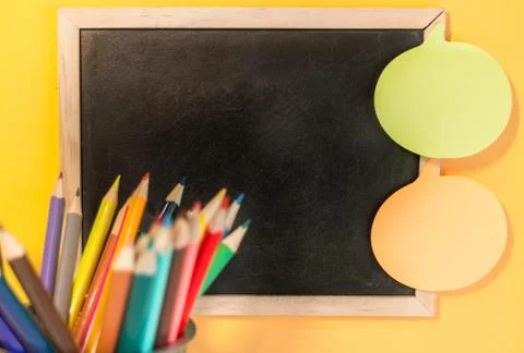 Chalk board and sticky notes Stock Photos