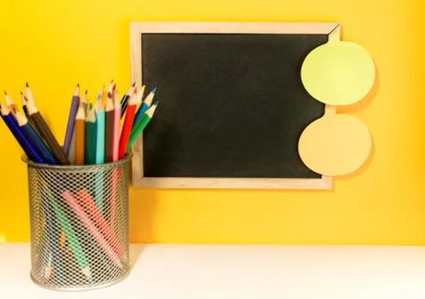 Chalk board and sticky notes Stock Photos