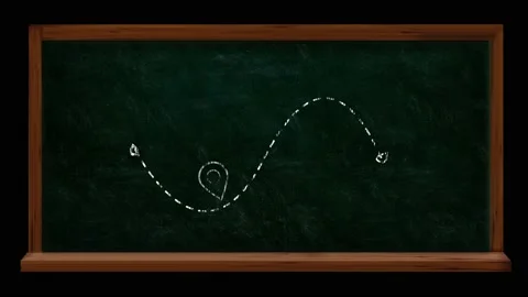 Chalk board animation showing movement of gps or navigation pin along a path Stock Footage 163088160