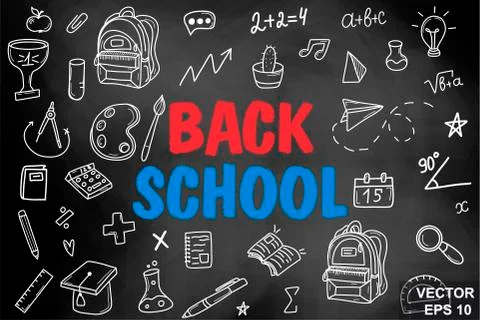 Chalk board. Back to school. Training. Hand drawing. For your design. Ilustração Stock