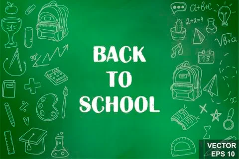 Chalk board. Back to school. Training. Hand drawing. For your design. 库存插图