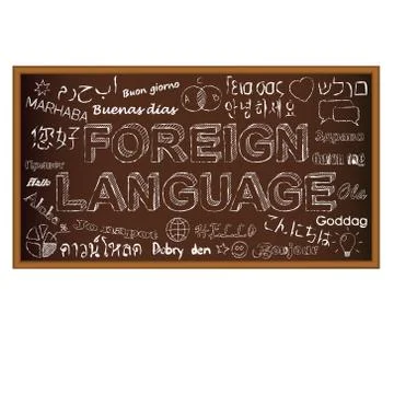 Chalk board doodle with symbols on foreign languages. Vector illustration. Stock Illustration