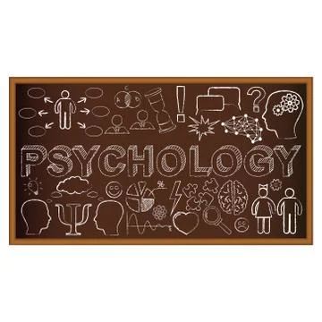 Chalk board doodle with symbols on psychology. Vector illustration. Set Stock Illustration