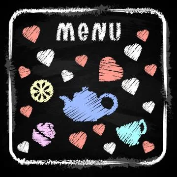 Chalk board. Menu for cafe. Set tea Stock Illustration