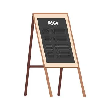 Chalk board with menu vector flat illustration. Outdoor cafe or restaurant menu Stock Illustration