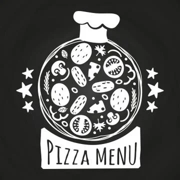 Chalk board pizza. Pizzeria menu chalk banner vector design Stock Illustration