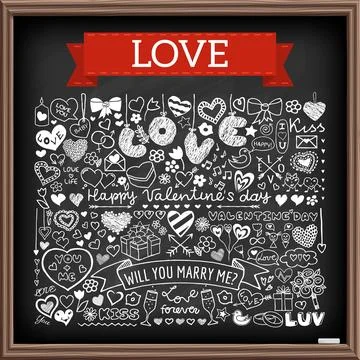 Chalk board romantic doodle set イラスト素材