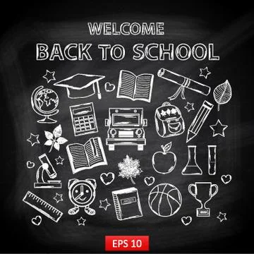 Chalk board Welcome back to school Illustrazione stock
