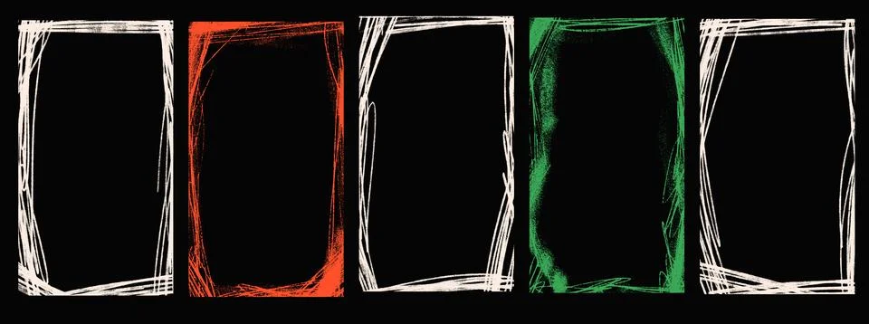 Chalk border with brush edge and grunge collage for old photo or text box. Illustrazione stock