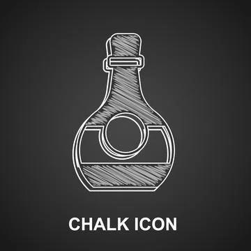 Chalk Bottle of cognac or brandy icon isolated on black background. Vector Stock Illustration