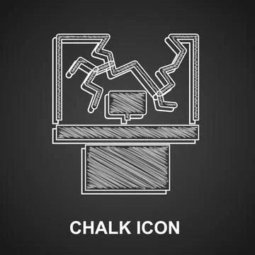 Chalk Broken window icon isolated on black background. Damaged window. Beaten Ilustración de archivo