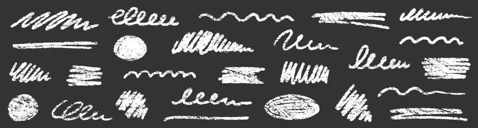 Chalk brush underline stroke set. Crayon marker highlight scribble stroke 库存插图