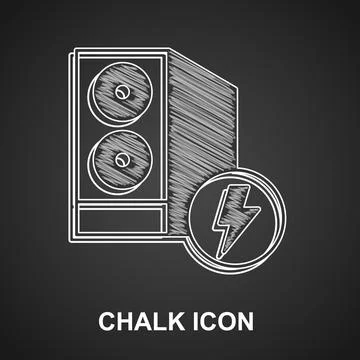 Chalk Case of computer icon isolated on black background. Computer server Illustrazione stock