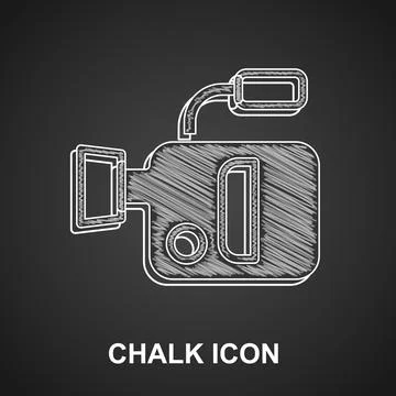 Chalk Cinema camera icon isolated on black background. Video camera. Movie .. Illustrazione stock