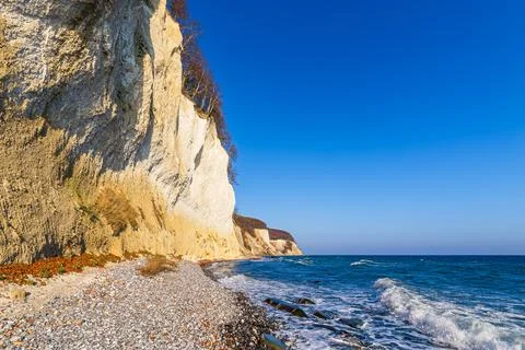Chalk cliffs in autumn on the Baltic Sea coast on the island of Ruegen, Germa Stock Photos