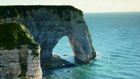 Chalk cliffs at Cote d'Albatre. Etretat, France, Normandy, time lapse, 4k Видео 113862613