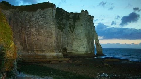 Chalk cliffs at Cote d'Albatre. Etretat, France, Normandy, time lapse, 4k Видео 113862723