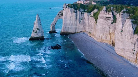 Chalk cliffs at Cote d'Albatre. Etretat, France, Normandy, time lapse, 4k Видео 113862775