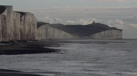 Chalk Cliffs &amp; Lighthouse Stock Footage 47072896