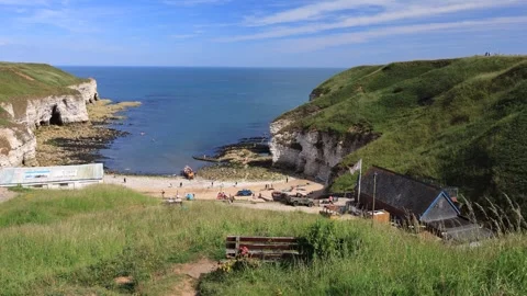 Chalk cliffs at North Landing beach, Flamborough Head Stock Footage 342156269
