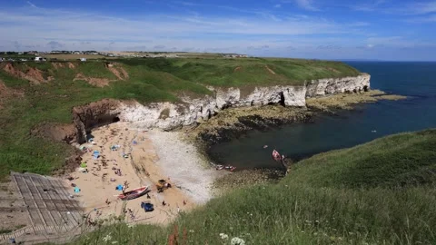 Chalk cliffs at North Landing beach, Flamborough Head Stock Footage 342156357