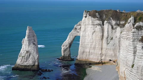 Chalk Cliffs Rising Above Blue Sea 動画素材 343117636