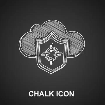 Chalk Cloud and shield icon isolated on black background. Cloud storage data Illustrazione stock