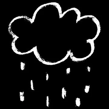 Chalk cloud rain shape, white crayon weather forecast storm symbol on black Stock Illustration