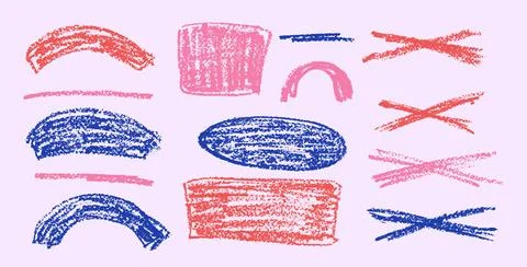 Chalk collage emphasis elements. Crayon underline, oval, rectangle set. Pencil Stock Illustration