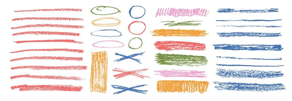 Chalk collage emphasis elements. Crayon underline, oval, rectangle set. Pencil Stock Illustration