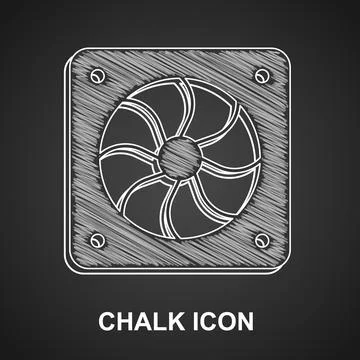 Chalk Computer cooler icon isolated on black background. PC hardware fan. Vector Stockillustratie