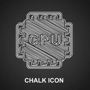 Chalk Computer processor with microcircuits CPU icon isolated on black イラスト素材